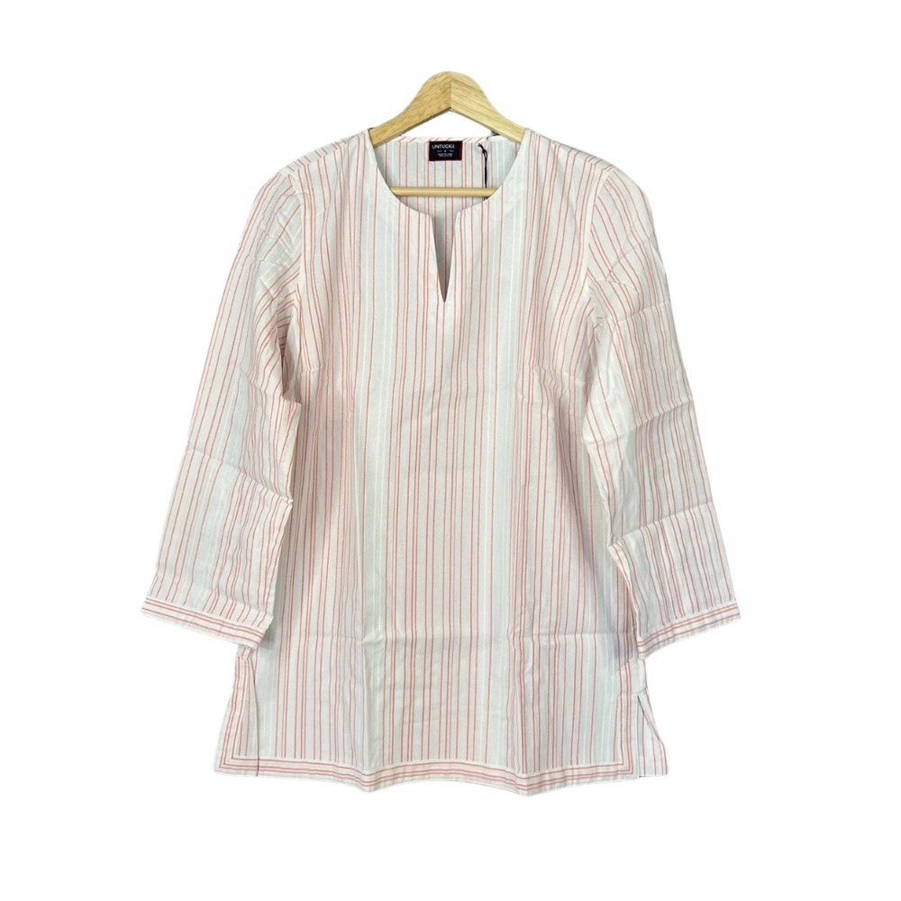Untuckit Womens 4Shirt Durfort White Stripe Long Sleeve V-Neck Pullover Top NWT